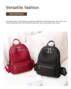 Quilted oxford fabric backpacks in burgundy and black with waterproof diamond stitching