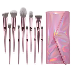 Professional Makeup Brushes Soft Synthetic Fiber Powder Eyeshadow Foundation Blending Tools With Holographic Storage Bag