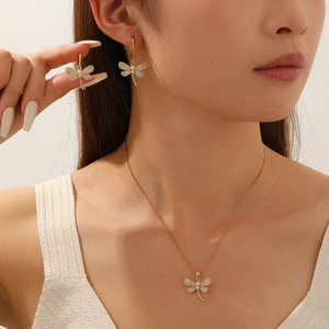 Libellen Halskette Und Ohrringe Schmuck Edelstahlkette Kupferanhänger Rhinestone Künstliche Perle Elegant Vintage Für Damen