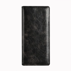 Classic black vintage oil wax leather long wallet for men with business style design