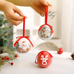Christmas Hanging Ball Ornaments Plastic Tree Decorations With Ribbon Bow Santa Reindeer Festive Holiday