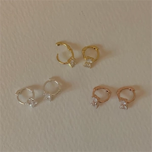 Detailed set of silver gold and rose gold hoop earrings with square zircon charms