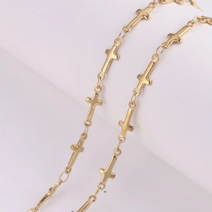 Gold stainless steel chain with linked cross motifs for DIY jewelry necklace making