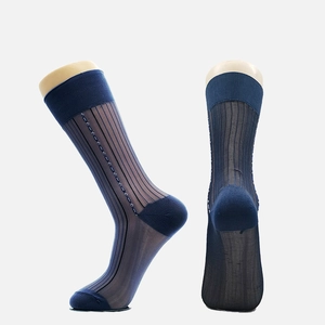 Men Ultra Thin Nylon Calf Socks Breathable Anti-snag Business Formal Socks Vertical Stripes Mesh Semi-transparent Dress Socks