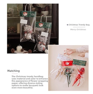 Transparent Christmas gift bag with Santa motifs and cotton handles for flower bouquets