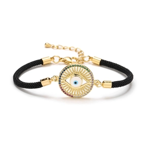 Bracelet œil maléfique réglable avec pierres multicolores et cordon tressé noir