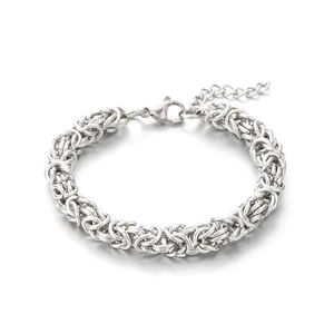 Vintage silver stainless steel byzantine chain bracelet with lobster clasp for men and women