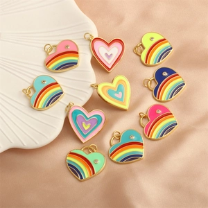 Colorful enamel heart pendants with 18K gold plating and rainbow zircon inlay