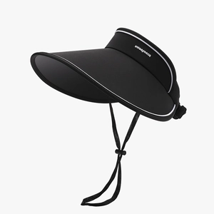 Women's wide brim sun visor hat with adjustable wind cord and UV protection for beach