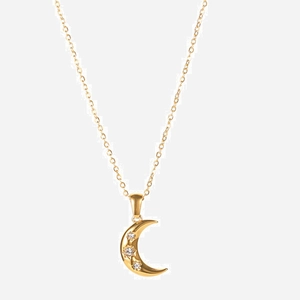 Collier Pendentif Lune En Acier Inoxydable Plaqué Or 18K Avec Zircone Bijoux Minimalistes Pour Femmes