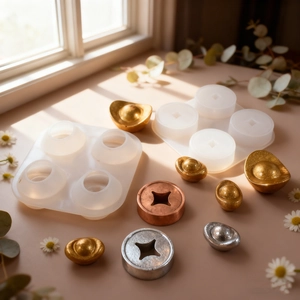 Silicone gold ingot and coin molds for resin candle making with realistic finished pieces
