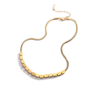 Golden snake bone necklace with engraved Love rectangular metal charms and K18 hallmark