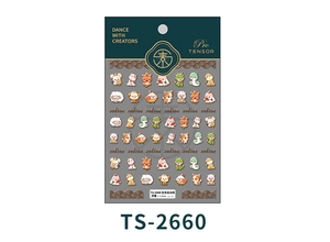 Macro detail of 3D embossed Chinese Zodiac cartoon nail stickers, model TS-2660