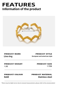Detail view of 18K gold plated wavy ring with 1.7cm inner diameter and 1.2g weight
