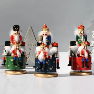 Nutcracker Music Box Wooden Rotating Hand Painted Christmas Decoration European Vintage Desktop Musical Ornament