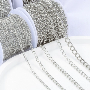 Polished silver stainless steel curb chain links for DIY jewelry making in multiple sizes