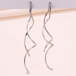 925 Sterling Silver Spiral Wave Long Threader Earrings Geometric Tassel Elegant Minimalist Jewelry For Women