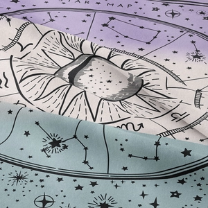 Bohemian star map constellation tapestry with soft purple and beige galaxy pattern fabric