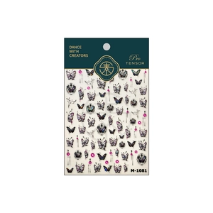 Holographic butterfly nail stickers M-1081 with pink dots in retail packaging