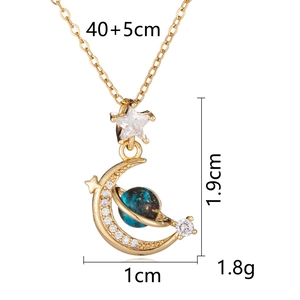 Detailed specs of gold moon and planet necklace with dimensions and weight info