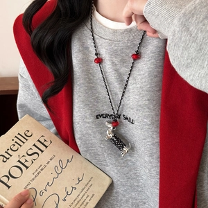 Dachshund Dog Pendant Necklace Alloy Handmade Woven Cotton Rope Sweater Chain For Women Cute Animal Jewelry Novelty