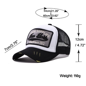 Tableau des tailles détaillé de la casquette trucker New York avec mesures précises