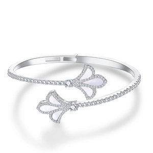 18k gold plated silver iris open bangle with white mother of pearl and cubic zirconia