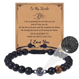 Detailed gift set view featuring a black matte stone bracelet with custom card for uncle