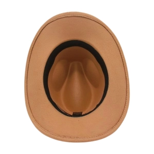 Inside view of wool felt jazz hat showing black sweatband and size 57 label detail