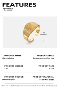 Detail of 18k gold plated stainless steel Tree of Life ring with adjustable open band