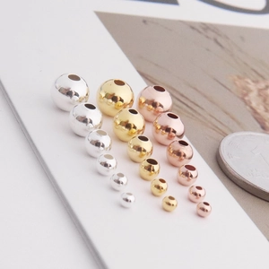 Polished S925 sterling silver loose round beads in gold and rose gold for DIY jewelry