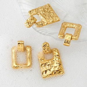 Irregular textured square gold earrings in stainless steel with hammer finish detail