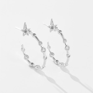 Minimalist s925 sterling silver hoop earrings with pentagram star and cubic zirconia