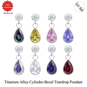Orecchini a goccia in titanio ASTM F136 con zirconi 5A colorati e incastonatura a cilindro