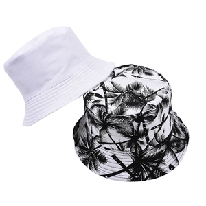 Reversible coconut tree bucket hat with wide brim for outdoor beach sun protection