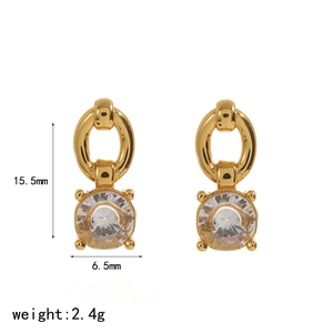 18k gold plated stainless steel stud earrings with clear round zirconia stones