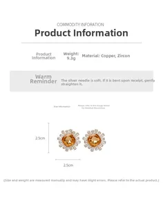 Vue détaillée des dimensions des boucles tournesol et spécifications du plaqué or