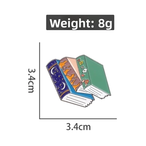 Set of four fantasy book enamel pins for reading lovers with cosmic and floral designs