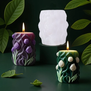 DIY 3D tulip aromatherapy candle mold set with embossed floral wax pillars and silicone mold