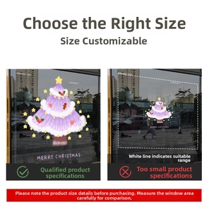 Vue détaillée des stickers de fenêtre sapin de Noël rose et violet avec texte joyeux Noël
