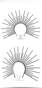 Detailed front and side views of black sunburst tiara crown for cosplay and festival costume