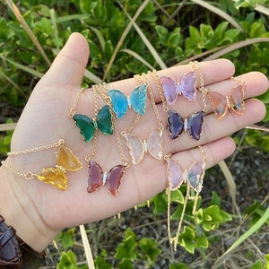 Butterfly Pendant Necklace Copper Glass Stainless Steel Chain Rhinestone Fashion Jewelry For Women Elegant Gift