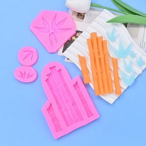 Bamboo leaf and stem silicone molds for fondant and DIY resin crafts in pink finish