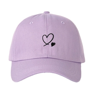 Light purple cotton baseball cap with black heart embroidery and adjustable soft top