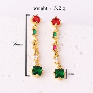 18K gold plated tassel earrings with multi-color zircon stones and size specifications