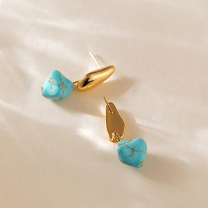 Elegant 18K gold plated turquoise heart drop earrings with irregular baroque style