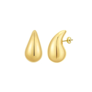 Polished gold teardrop stud earrings for women with minimalist high-shine metallic finish