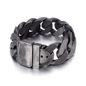Vintage stainless steel chain bracelet for men with a matte finish and large buckle