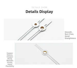 Detail of quartz clock needles featuring a copper sleeve and smooth aluminum finish
