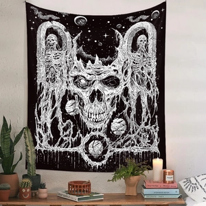 Gothic skull and skeleton tapestry with celestial star patterns for room wall decoration